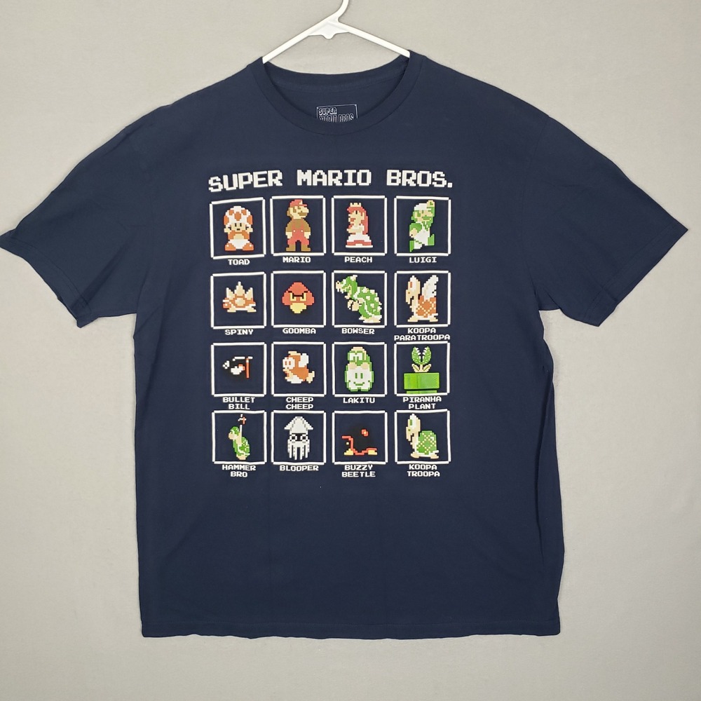 Super Mario Bros Video Game Character Tee Shirt Blue Retro Super Nintendo Size L